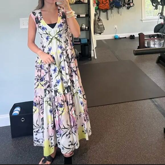 Bibhu Mohapatra Floral Tiered Ruffle Maxi Dress XS Cottage Cotton Sundress $475 - Picture 5 of 12